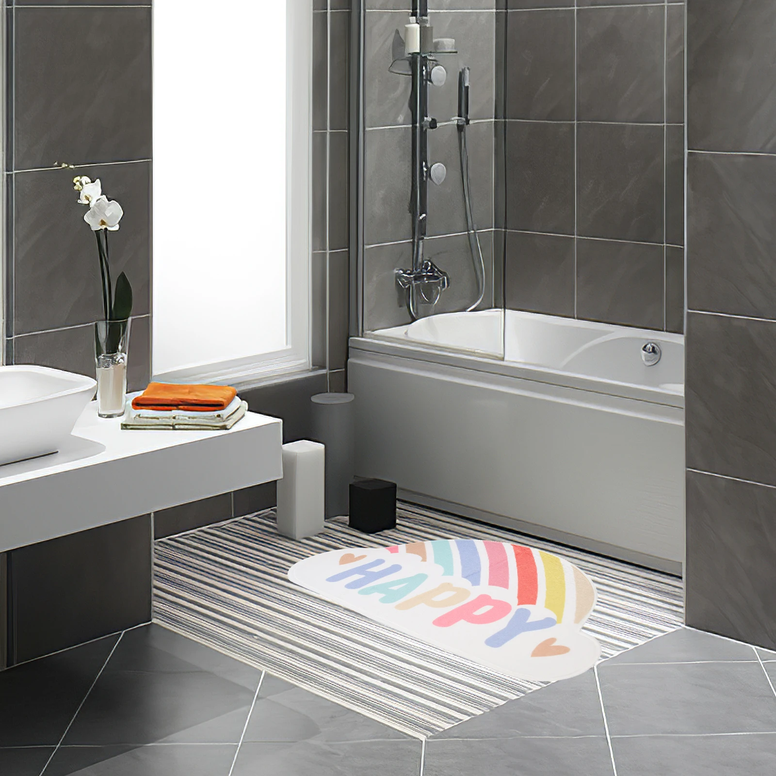 

Non slip Floor Mat Bath Mats for Bathroom Entryway Rainbow Door Rug Toilet Room Carpets Water Absorbent PVC Durability Practical