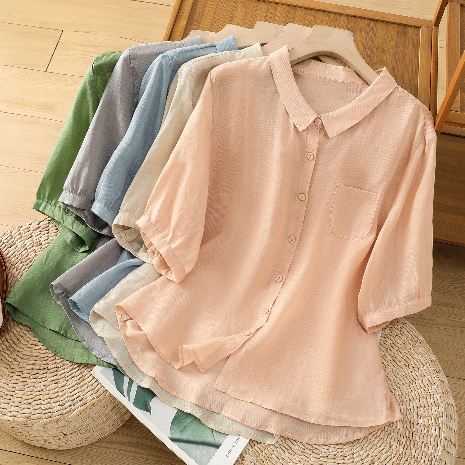 Cotone e lino da donna f Sve irt Copri pancia snellente allentato Unico Sli Top Giovane Trendy Piccolo irt