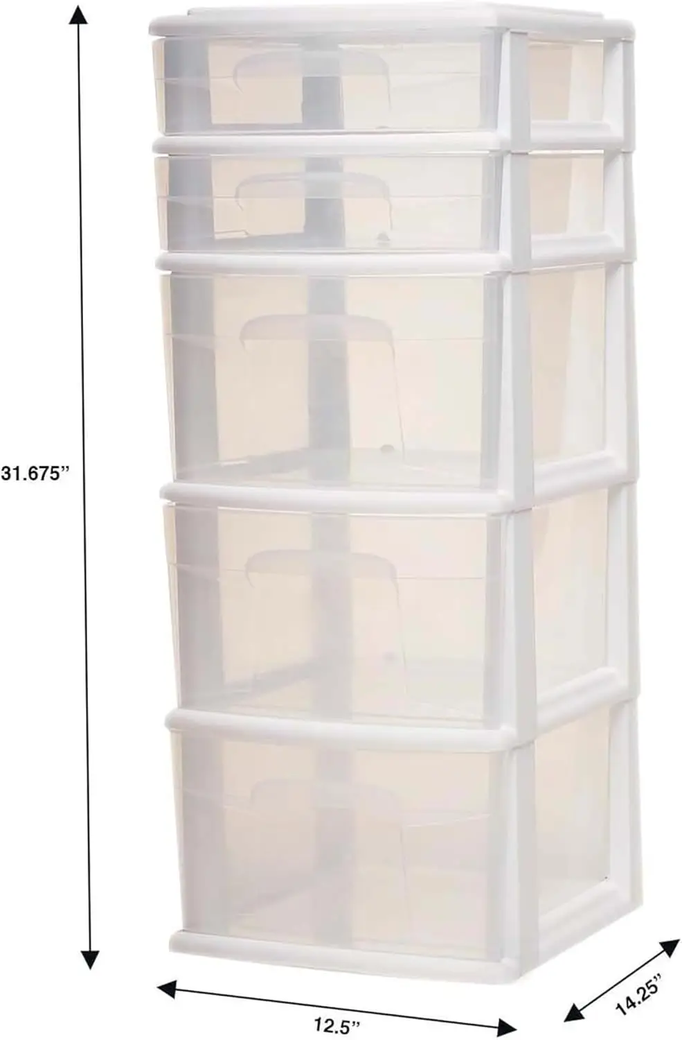 Conteneur de stockage en plastique transparent 5MELMedium Home Organization, Tour avec 3 grands wers de proximité et 2 petites wers de proximité, cadre blanc, lot de 2