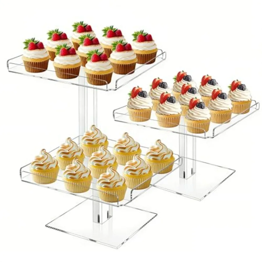 

Набор из 3-ярусных подносов для сервировки, 9-дюймовый акриловый набор для демонстрации десертов, подставка для капкейков, подставки для фуршета на свадьбу, день рождения