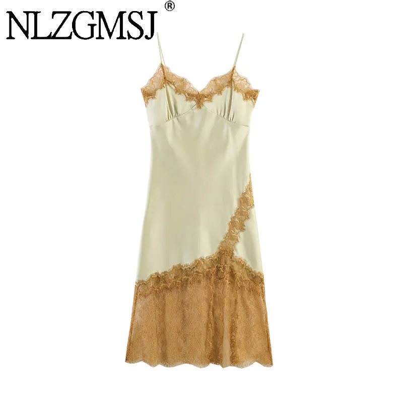 

NLZGMSJ 2026 Summer Sexy Chic Lace Suspender Dress Women Elegant Long Dress Lady Holidays Beach Dress