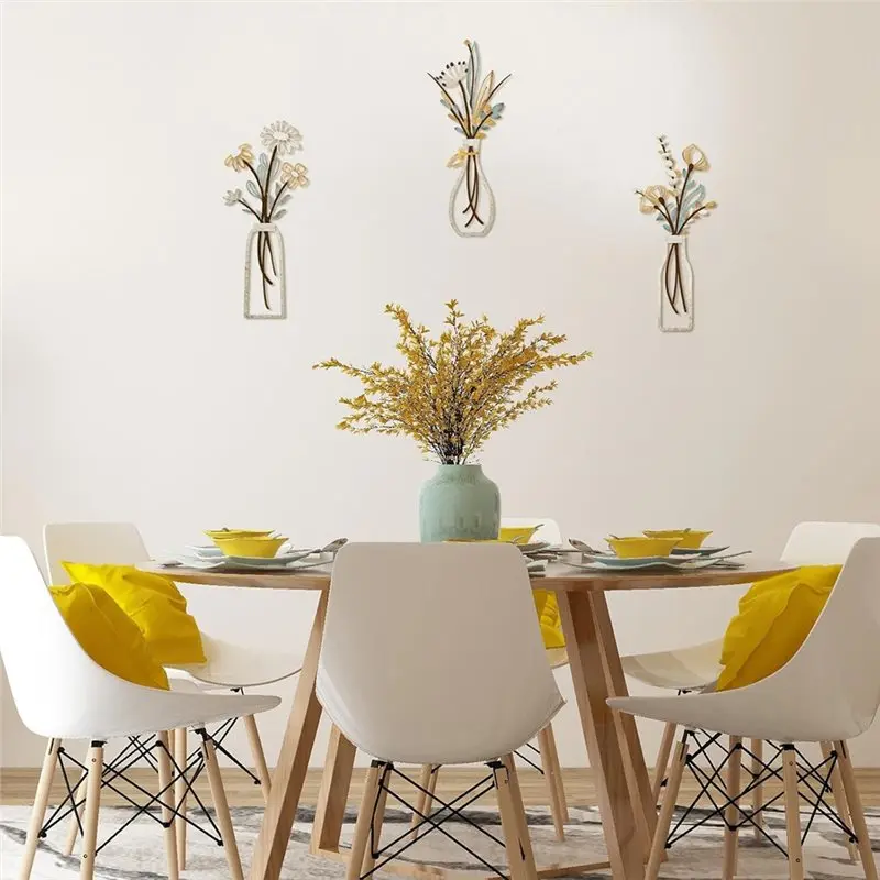 B08B-Colorful Handicrafts,Flower Wall Decorations 1 Set/3 Pcs For Living Room, Dining Room, Bedroom Minimalist Style