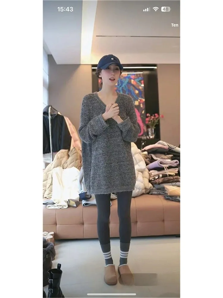 เสื้อสเวตเตอร์ถักไหมพรมสไตล์เรโทร งานหนัก ประดับเลื่อม คอวี สำหรับผู้หญิง รุ่นสปริง ดีไซน์เฉพาะ สวยงาม สบายๆ ทรงหลวม แขนยาว