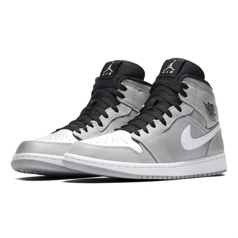 Nike Jordan 1 Mid Wolf Grey Black White Sneakers shoes 554724-046