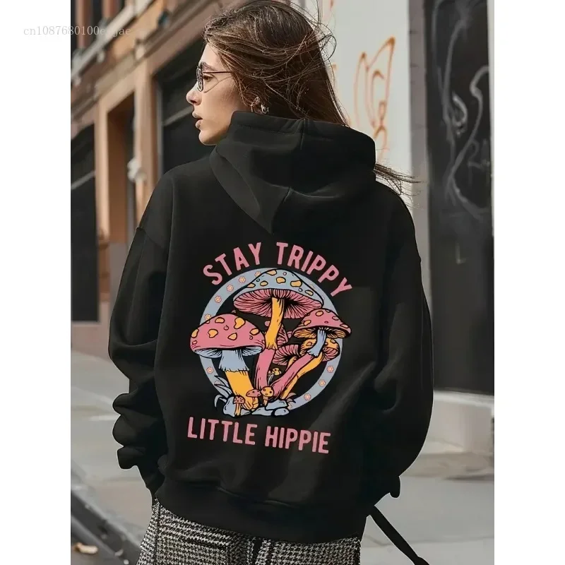 Run Little Mouse Rose Back Print Hoodie Women\'s Fleece Hoodie High Street Versatile New Autumn/Winter Women\'s Hoodie