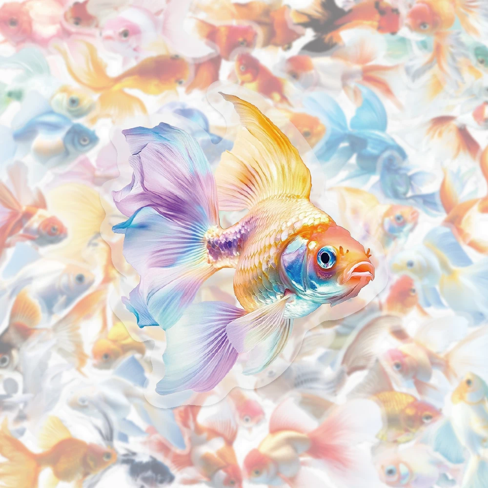 50PCS Fun Colorful Cartoon Goldfish Dream Sticker Waterproof Oil Resistant Transparent PET Decoration Scrapbook Cup Phone Guitar