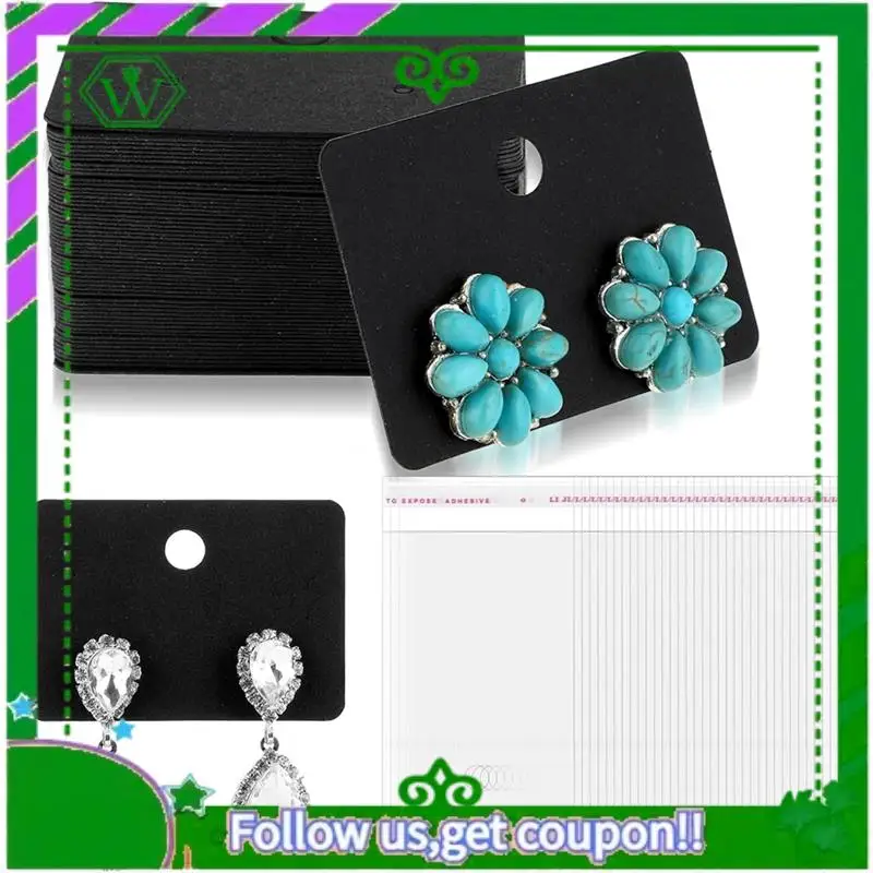 

A18P-Earring Cards,For-For Selling Jewelry, Display With 100 Clear Earring Holder Cards& 100 Jewelry Packaging For Earrings
