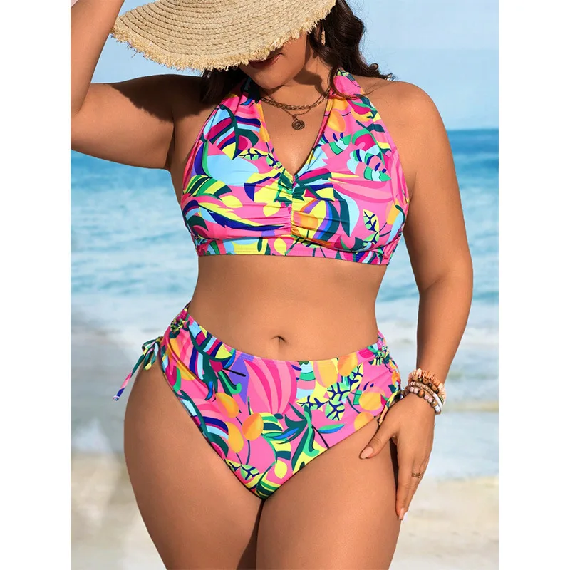 

Large Size Split Swimsuit for Women, Sexy Bikini, Colorful Print, Tight Fit, Gathered Backless, High-end Swimsuit for Women Y2k