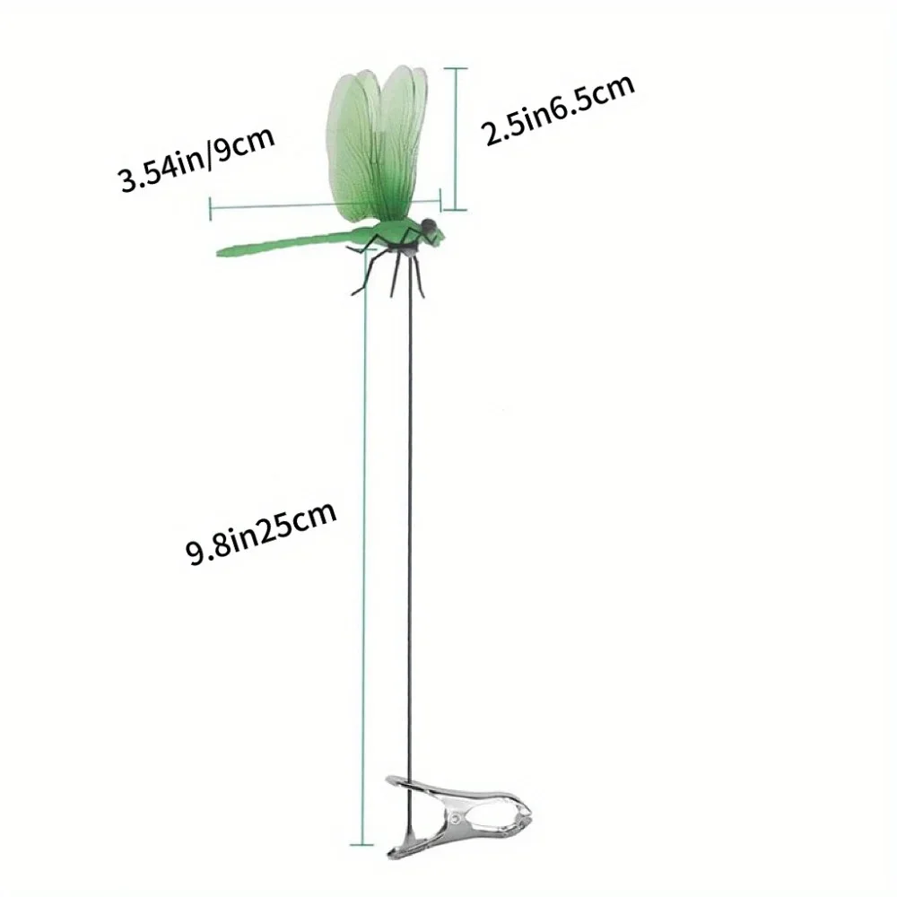 12Pcs Dragonfly Hat Clip Realistic Decoys Simulation Garden Stake Decorate Outdoor Realistic Outdoor 3D Decorative Clips