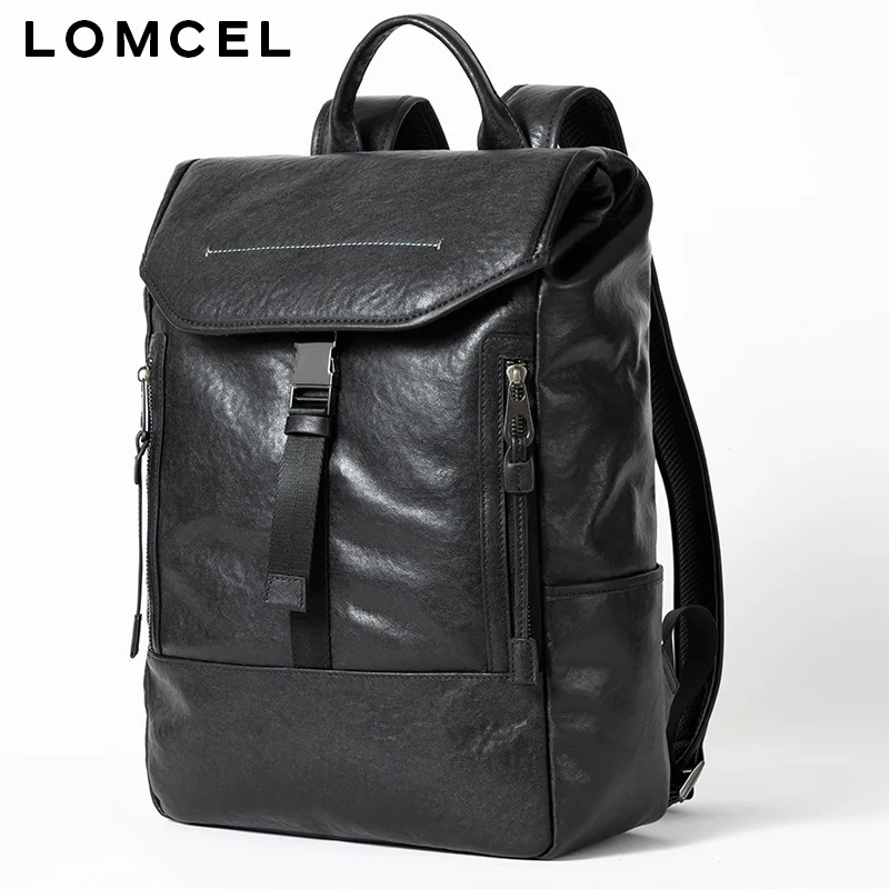 LOMCEL Men's double-shoulder bag - new leather model for business and commuting. Full-grain leather, large capacity, trendy