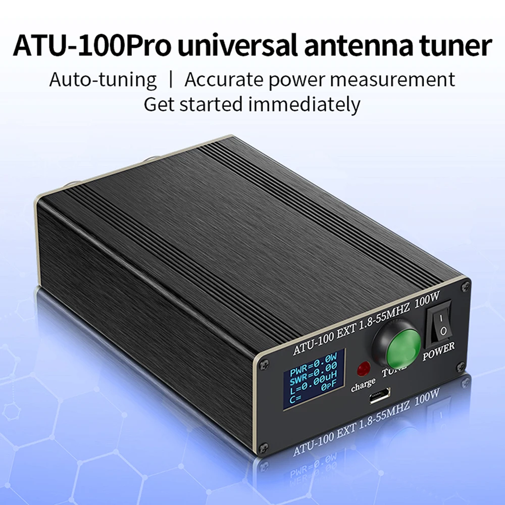 ATU-100Pro Universal Antenna Tuner 1.8MHz–55MHz Automatic Tuning Signal Processor 0.96-inch LED Display Micro USB Port