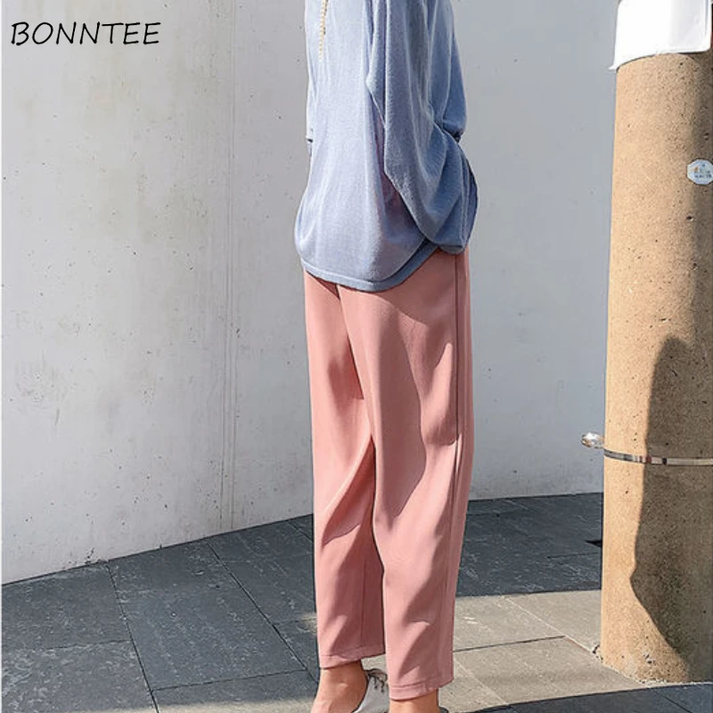 Frauen Bottoms Hosen Chiffon Chic Einfache Casual Reine Streetwear BF Hohe Taille Alle-spiel Breite Bein Trendy knöchel-länge Weibliche Gemütliche