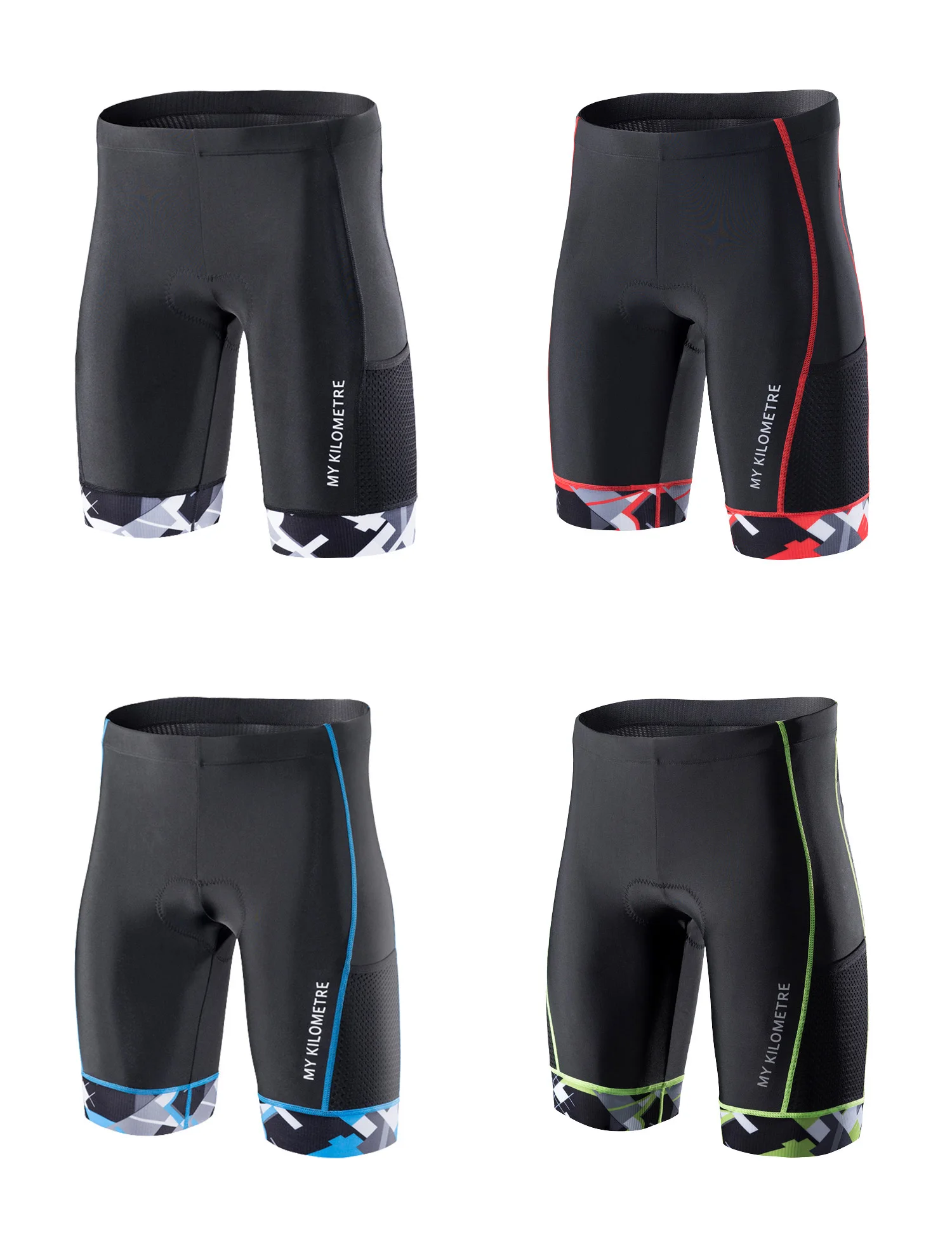 Men's Tri Shorts Quick Dry Compression Triathlon Cycling Shorts with Pad Side Pockets Swim Bike Run MY KILOMETRE