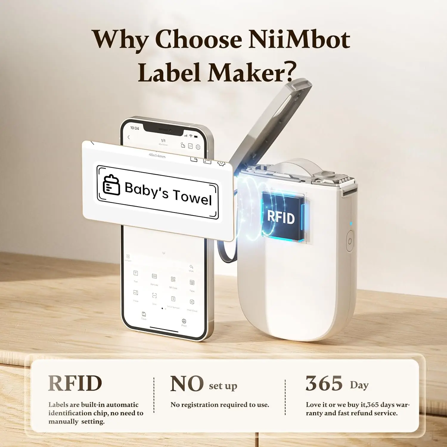 NIIMBOT D11_H Version Label Maker Machine with Tape 300DPI Bluetooth Label Printer, Portable Thermal Printer Sticker Maker for