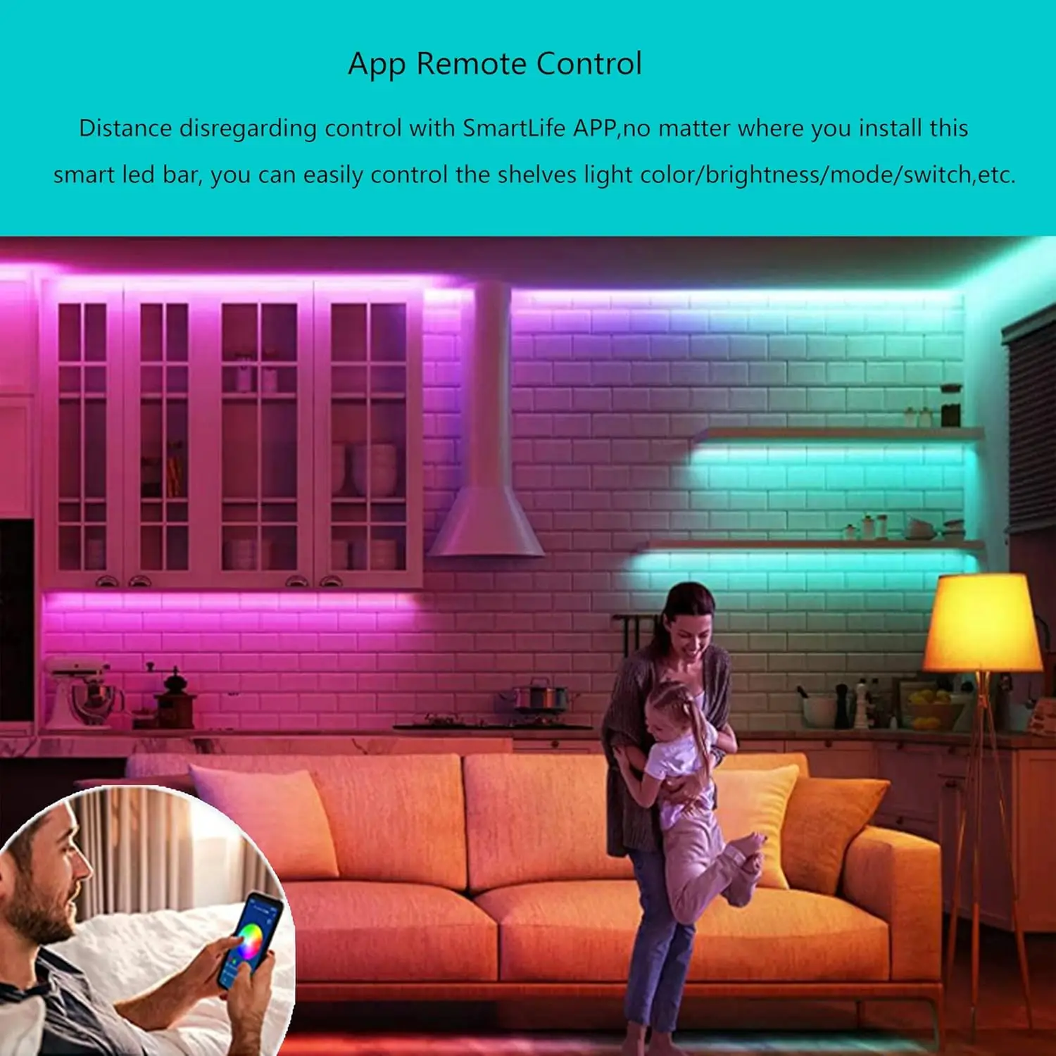 

Plug In Under Cabinet Lighting,Rgb Led Light Bar With Alexa,Google Assistant,App Control,Multicolor Under Counter Lights Strip