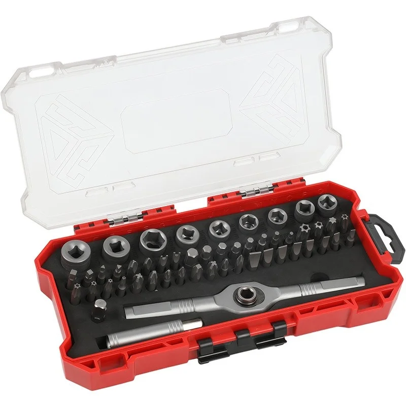 JUSTINLAU Multi‑Function 52‑Piece T‑Handle Ratchet Wrench Kit Elbow Offset Short Phillips Flat Slotted Screwdriver Bits Set