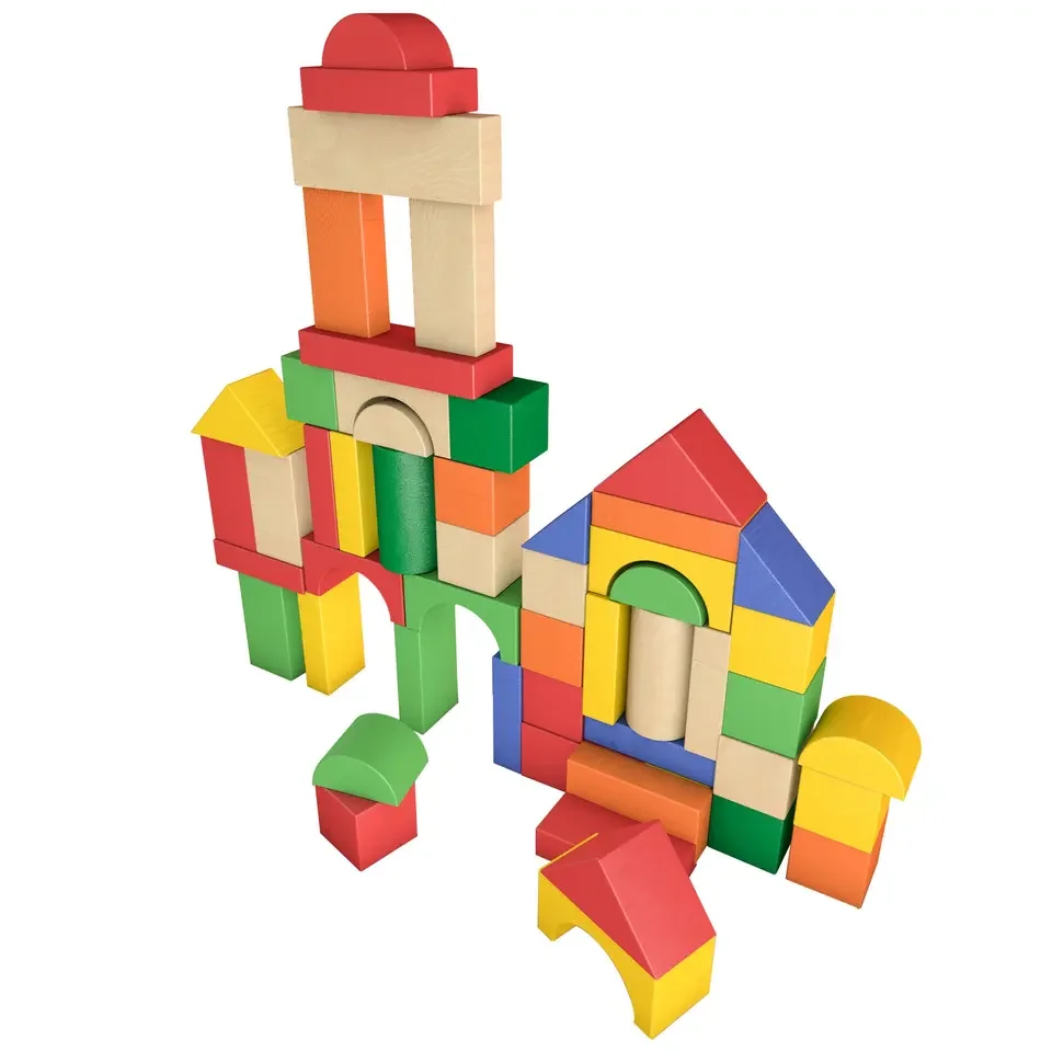 

Wooden Building Blocks Set - 50 Blocks in 9 Colors and 9 Shapes - Classic Kids Toys Colored Wood Blocks For Toddlers