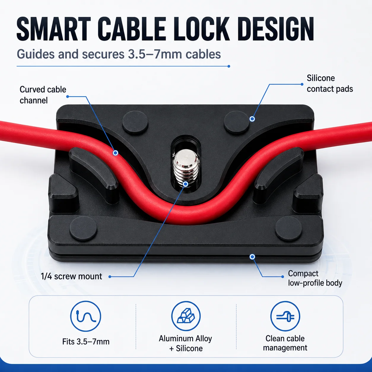 Camera Tether Cable Clamp Block Curve Tether with Arca Quick Release Plate Protector Tools for Camera SLR DSLR Tripod Ball Head