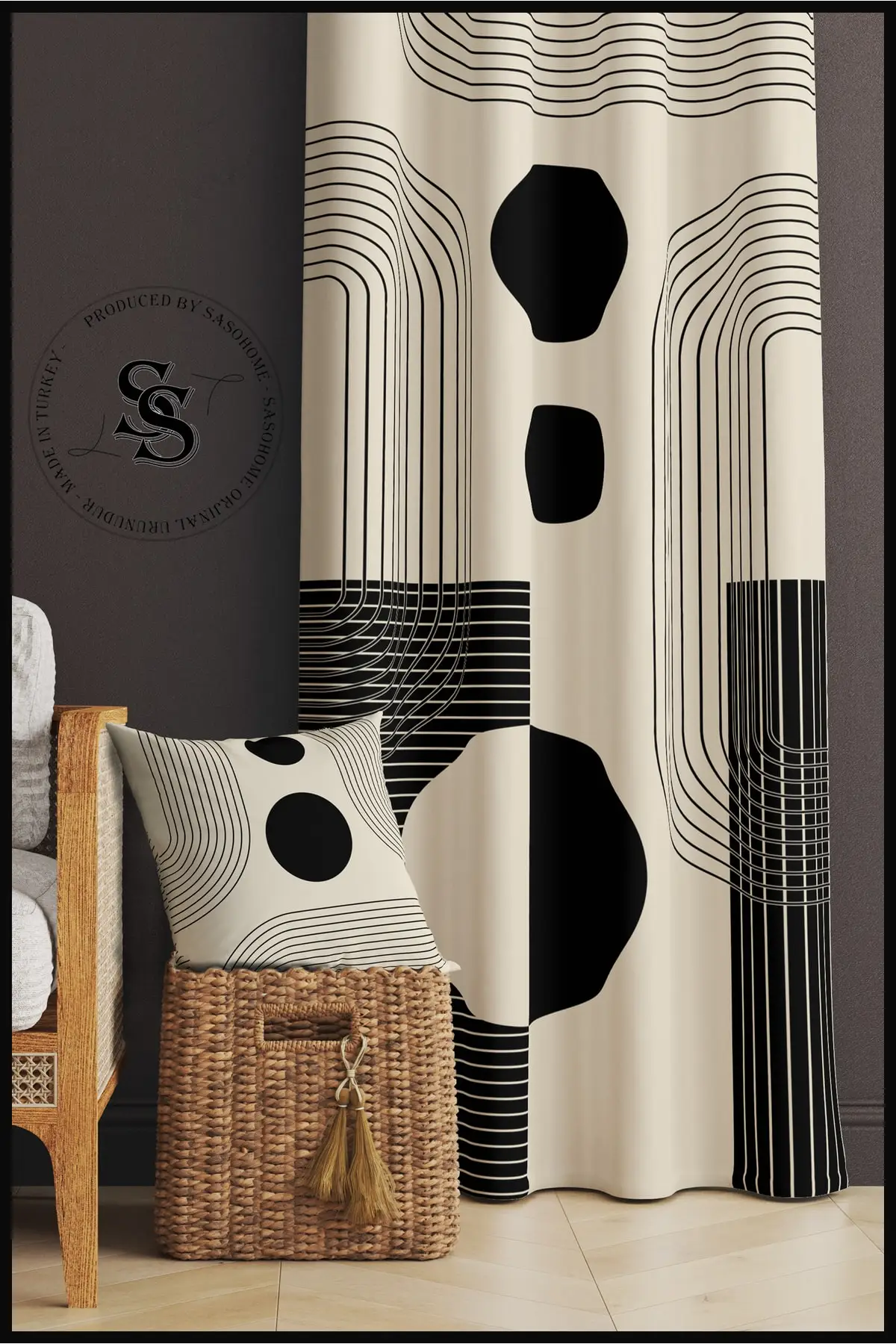 Curtain Light Lines And Geometric Objects Patterned 140 X 270 Cm Quality - Digital Printed Background