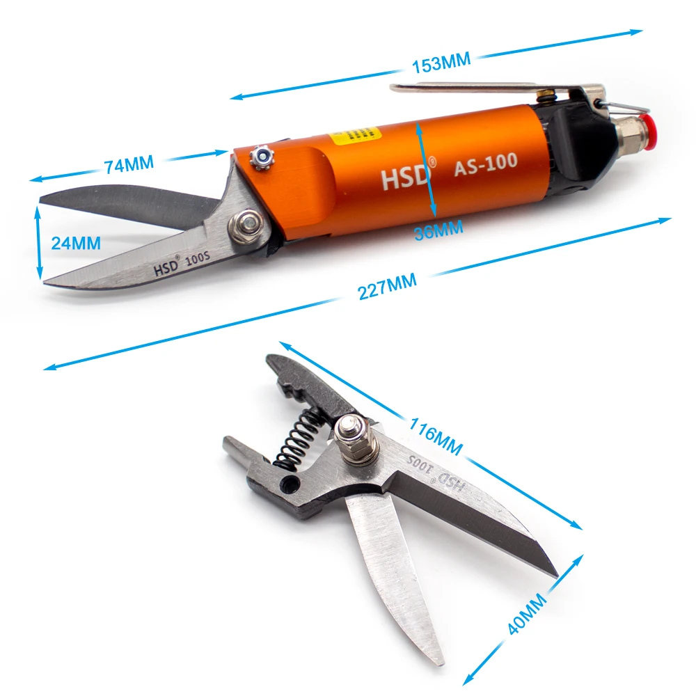 Pneumatic Scissors Nippers Air Cutter for Elastic Rope Plastic Metal Sheet Air Shears Max Opening 40MM AS-100+100S