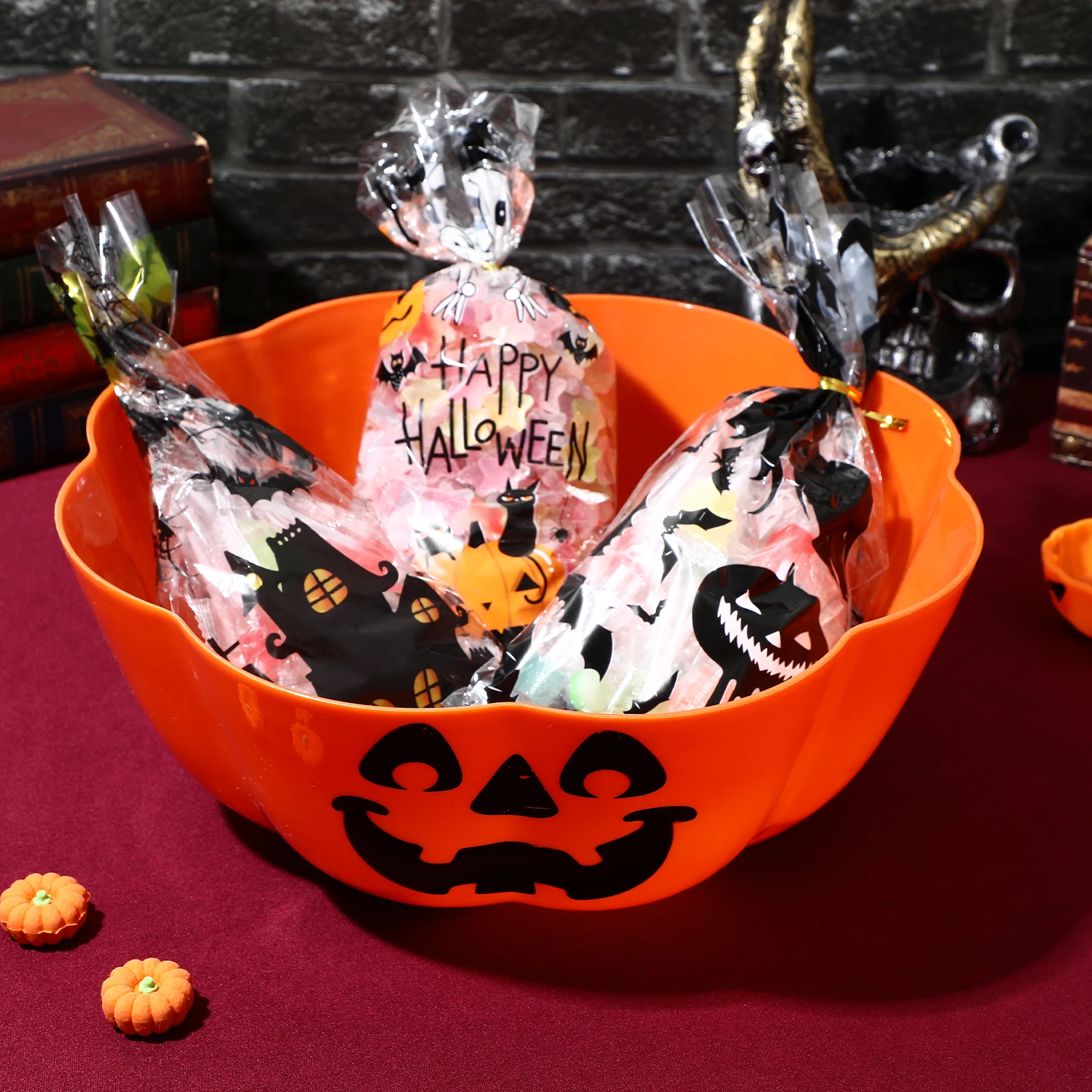 Plato de fruta de Halloween, lámpara de calabaza con patrón naranja, contenedor de almacenamiento multifunción de gran capacidad para aperitivos, ensalada, niños, 1 ud.