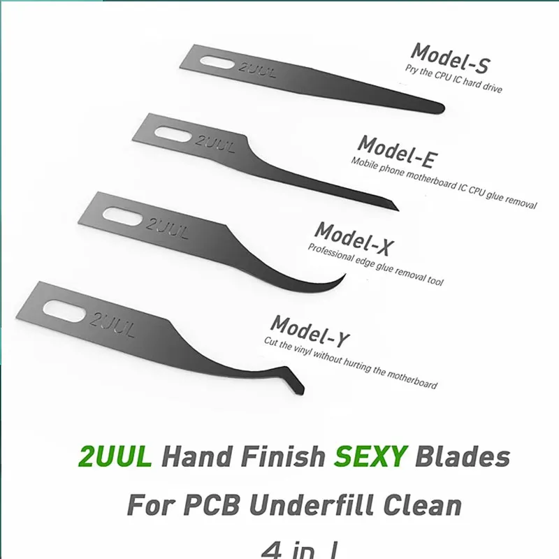2UUL 4 in 1 Hand Finish SEXY Blades Set for PCB Underfill Clean Phone Motherboard Chip Glue Removal Scraping Pry Knife Set