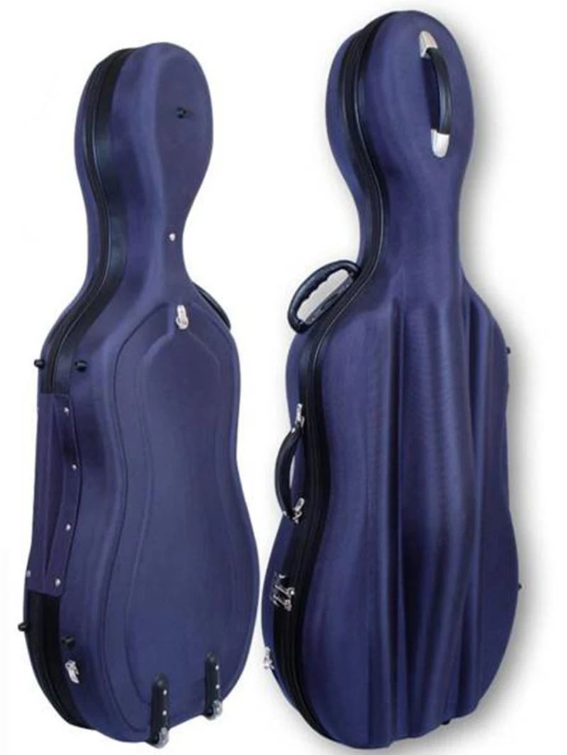 Fastshipping Best Quality 4/4  EVA Plastic Hard Cello Case Double Shoulder belt Double Rollers