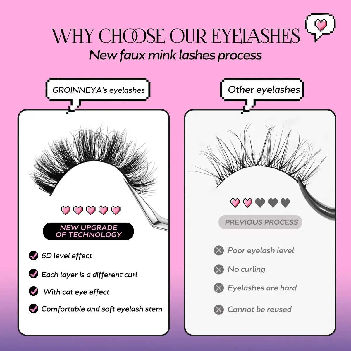 Cílios fofos do vison falso, cílios postiços longos, cílios macios de volume, maquiagem reutilizável, natural, 5 pares