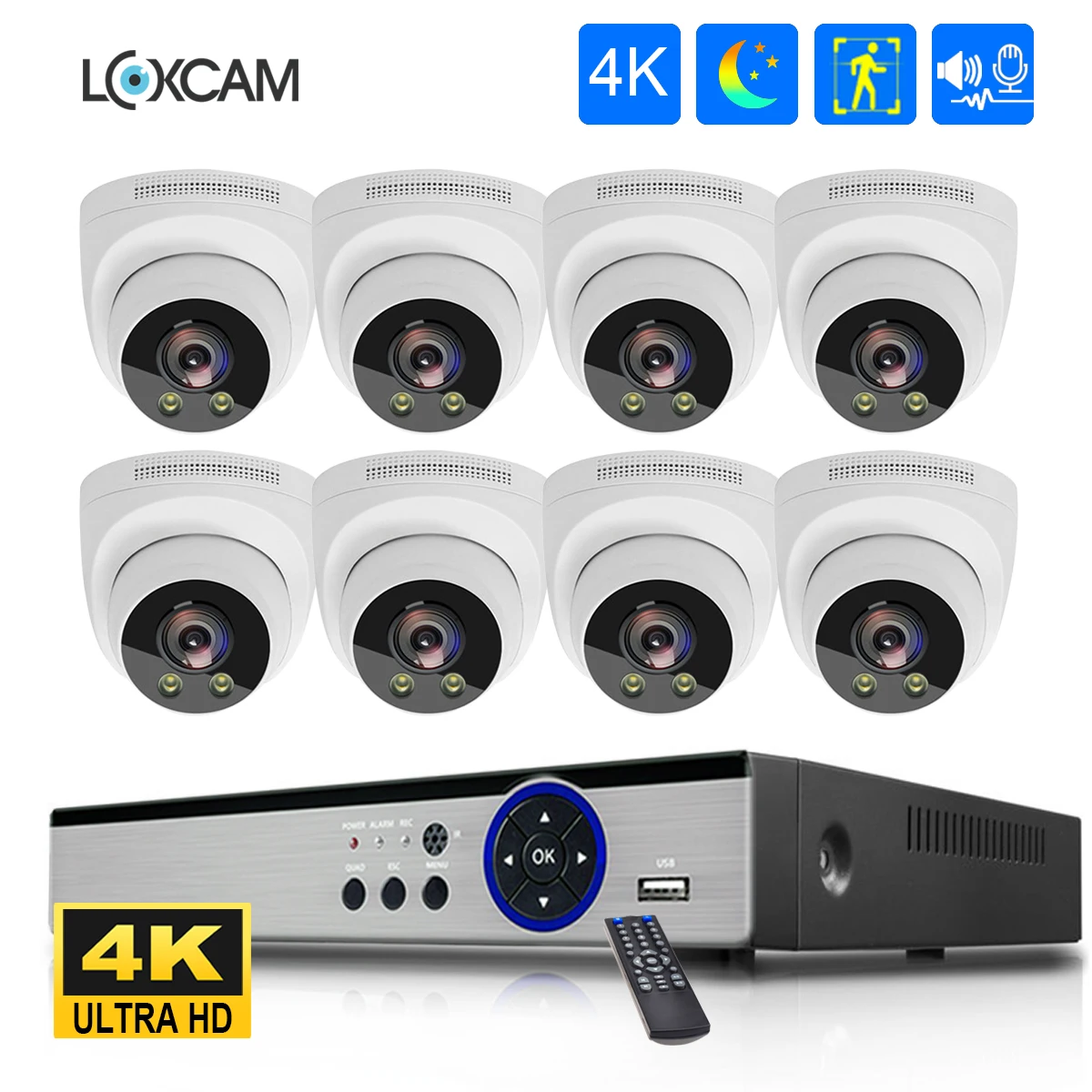 Kit NVR de 8 canales, sistema de seguridad 4K, cámara interior domo de 5MP, Audio bidireccional humano Ai, visión nocturna en Color, conjunto de videovigilancia CCTV