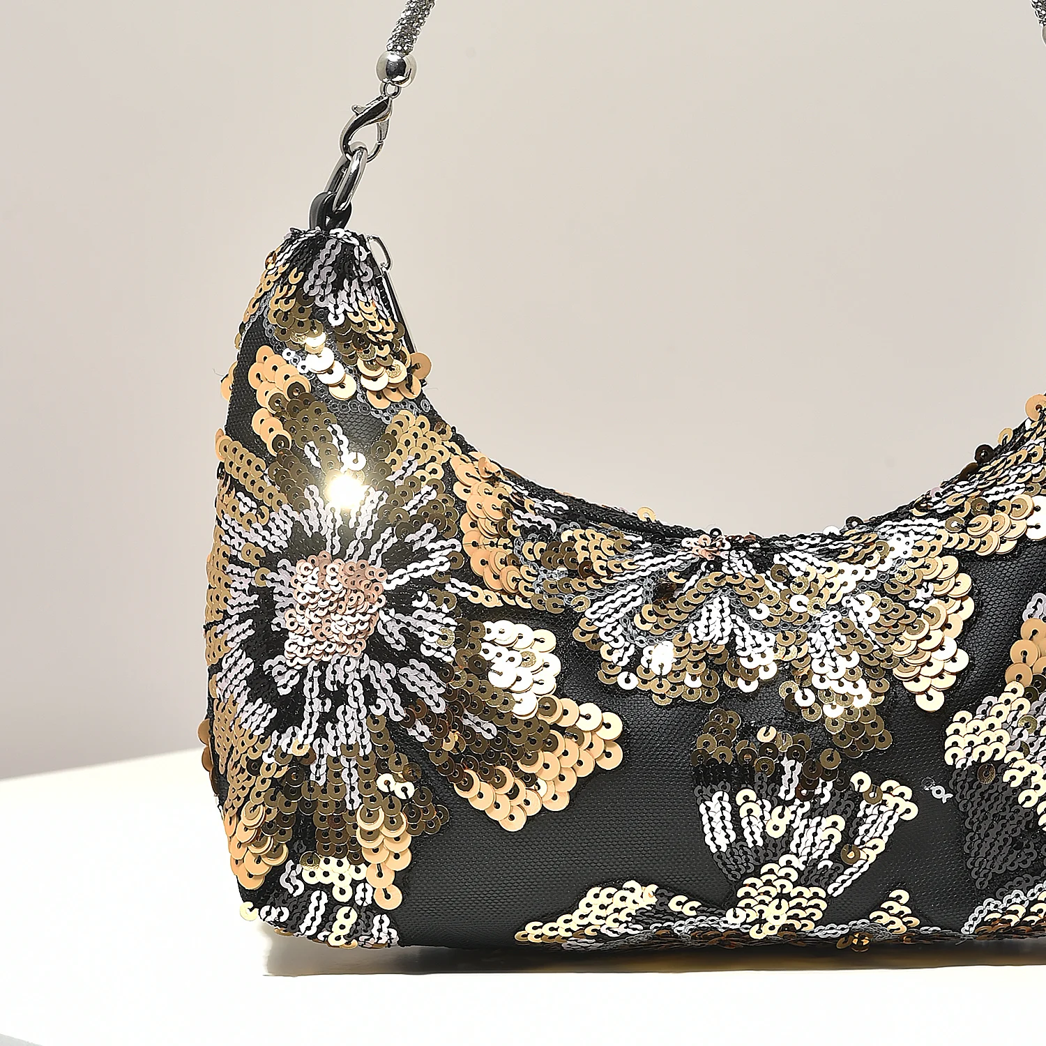 Schultertasche, Blumenmuster, Pailletten-Tasche, Stickerei, Gala-Abend, Party-Outfits, Abschlussball-Tasche, Hochzeitsartikel, Elegant, Valentinstag, Zufälliges Muster – Detail 31