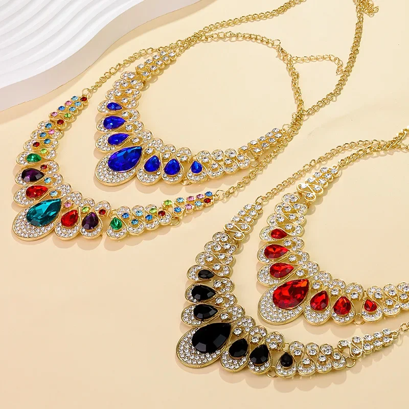 Water Drop Faux Gem Pendant Necklace Earrings Jewelry Accessory Necklace Earrings Wedding Bridal Crystal Stone Jewelry Sets