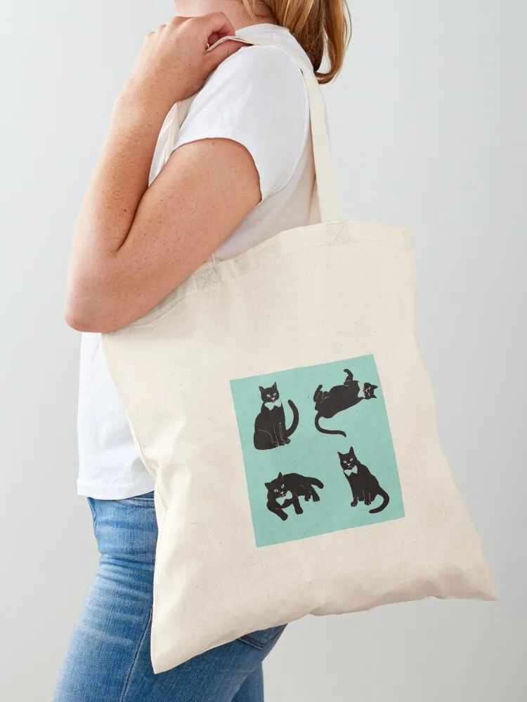 

black cats on teal blue Tote Bag tote bag university shopper bags for women tote bag custom bags
