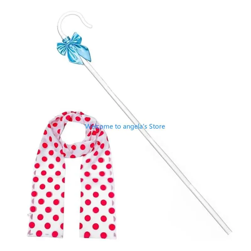 X4YC Bowknot Shepherd Staff Gancho Cachecol 2 peças Acessórios fantasia pastora feminino