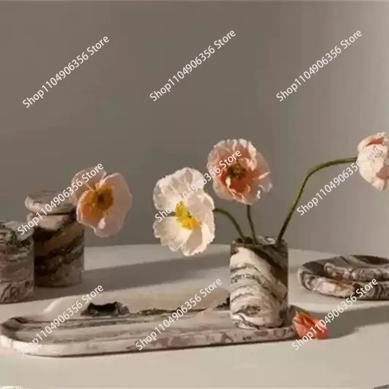 for Natural Silver Limestone Cave Stone Grey Travertine Tray Round Marble Stone Pallet Catchall Storage