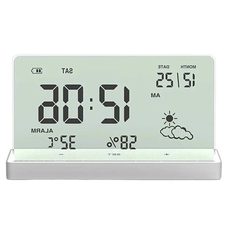 AS60-Clear Digital Clock With Base Transparent Large Screen Temp/Humidity/Date Display Desktop Electronic Clock B