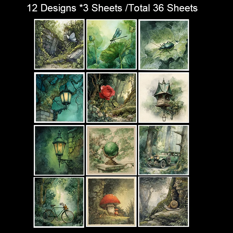 36 ورقة حزمة ورق قصاصات مقاس 6 × 6 بوصات: أنماط عتيقة نابضة بالحياة لسجل القصاصات والأوريغامي والمجلة غير المرغوب فيها وصنع البطاقات.