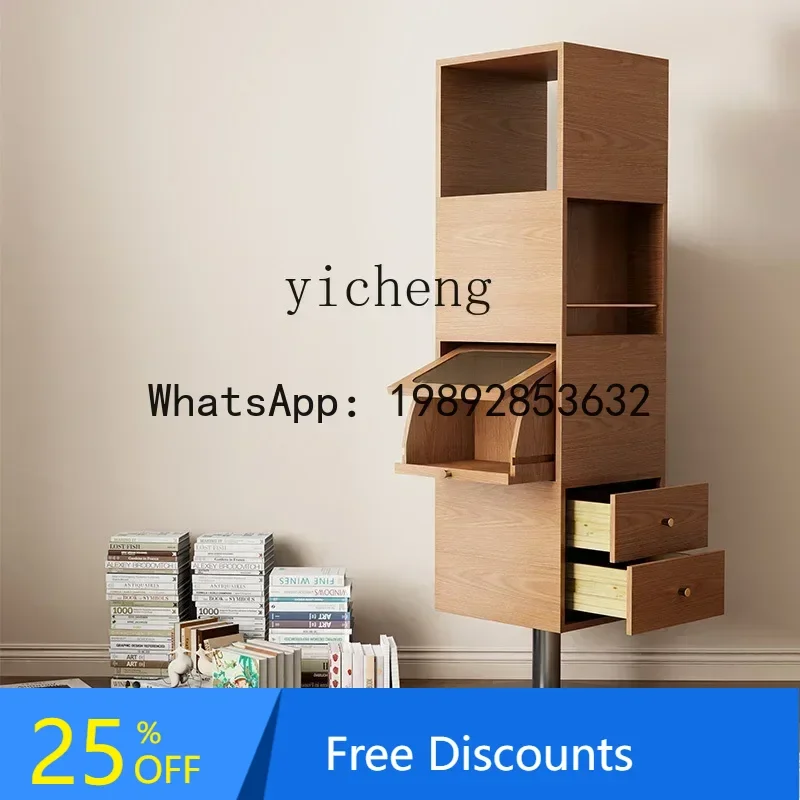 

solid wood rotating bookshelf storage cabinet household living room movable children's floor rack home accessories