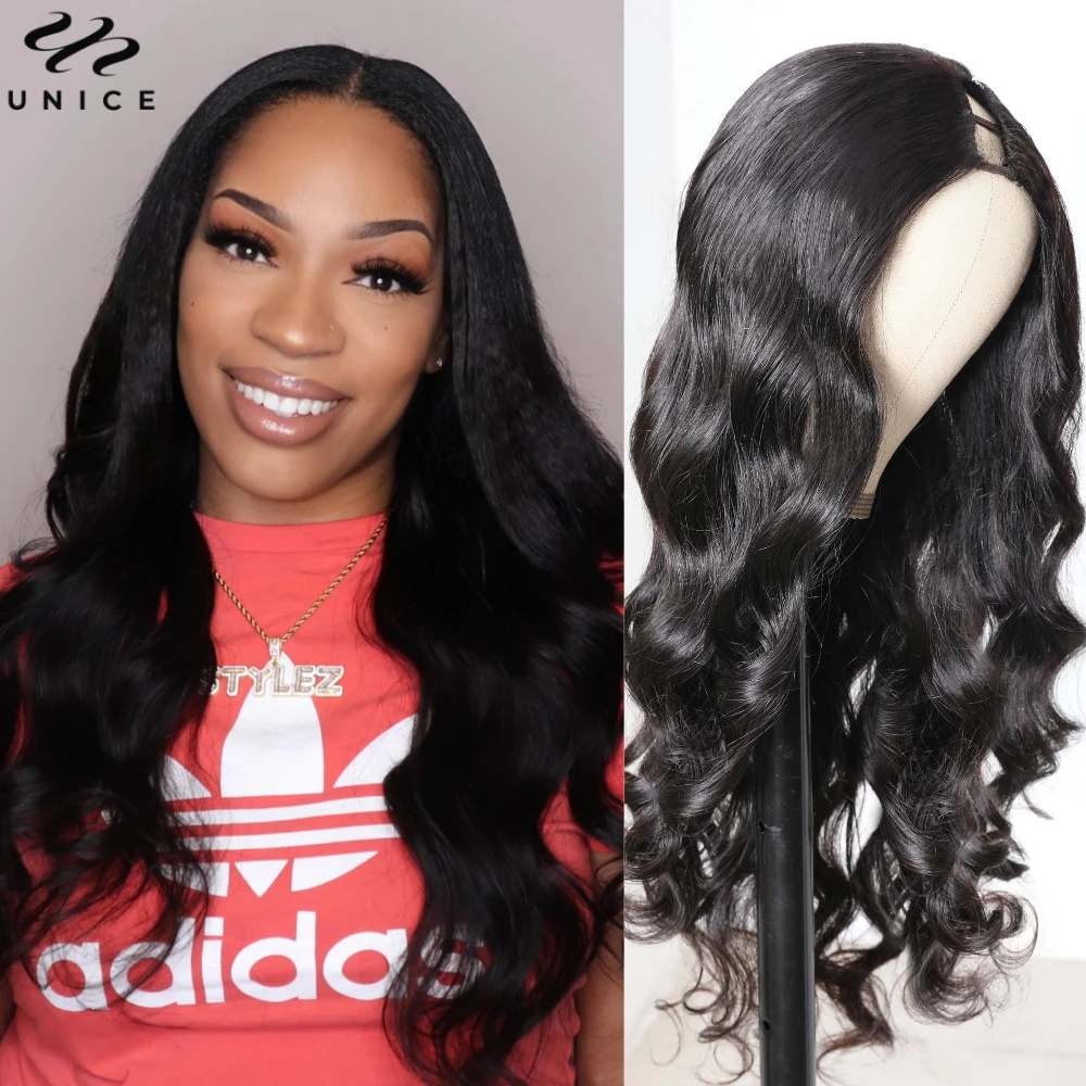 Unice Hair Body Wave V Part Wig 100% Human Hair Upgrade V Part Wig With Drawstring Flip Over Weft Magic V-line Beginner Friendly