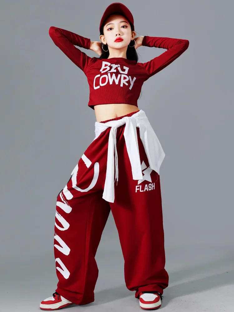 Neues Jazz-Tanzkostüm-Set für Mädchen, trendiges Street-Dance-Outfit für Kinder, langärmeliges Oberteil und Hose, Trainingsuniform, Bühnenbekleidung. – Detail 4