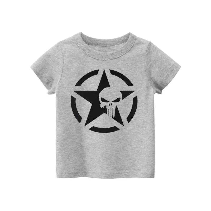 2024 New Fashion Kids T Shirt For Boys Black White Gray Short Sleeve Children Clothes Rock Print Boy T Shirt For Girls Tops