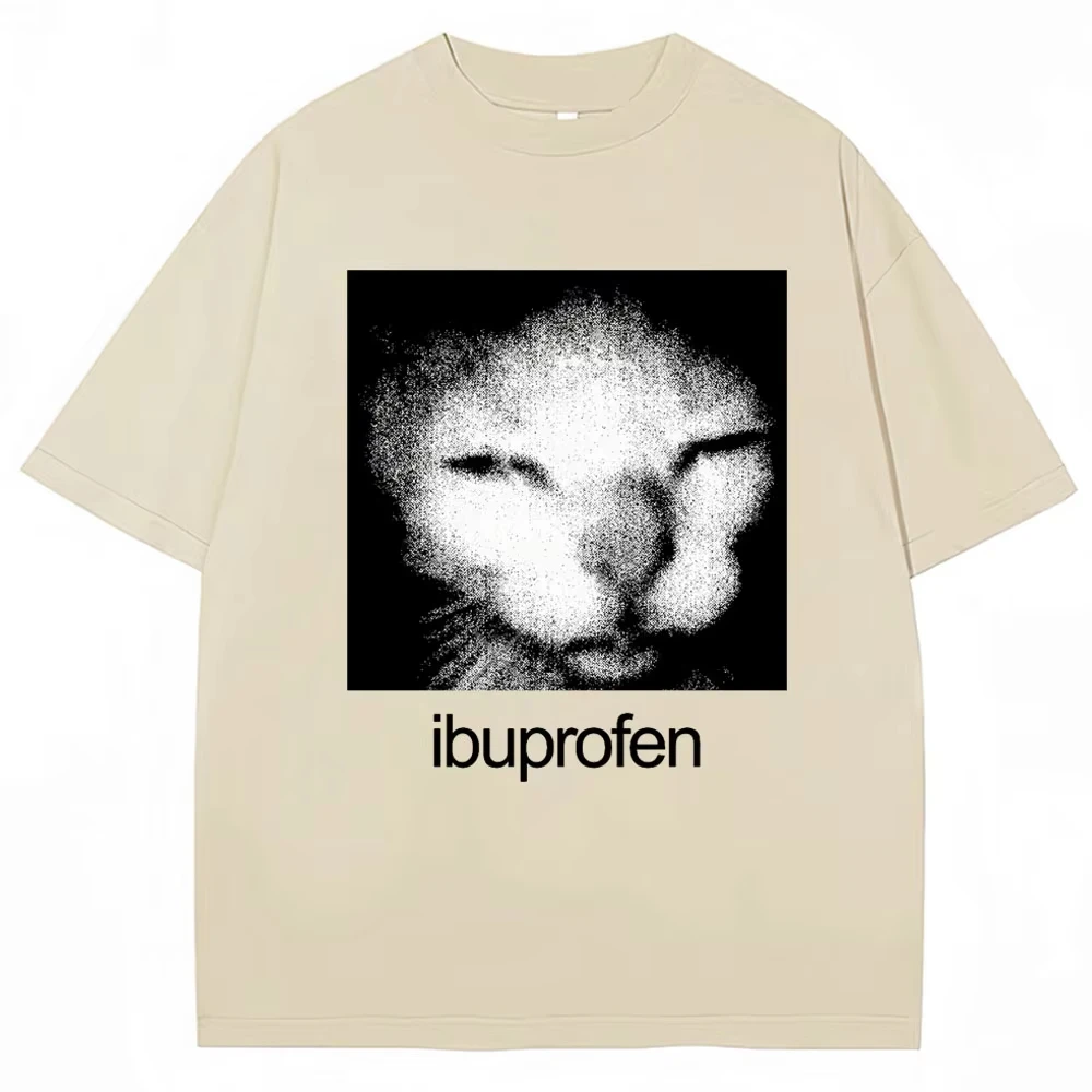 2025Vintage Grappige Ibuprofen Kat Meme Grafische T-shirt Mannen Vrouwen Humor Mode T-shirts Oversized Casual Streetwear T-shirts