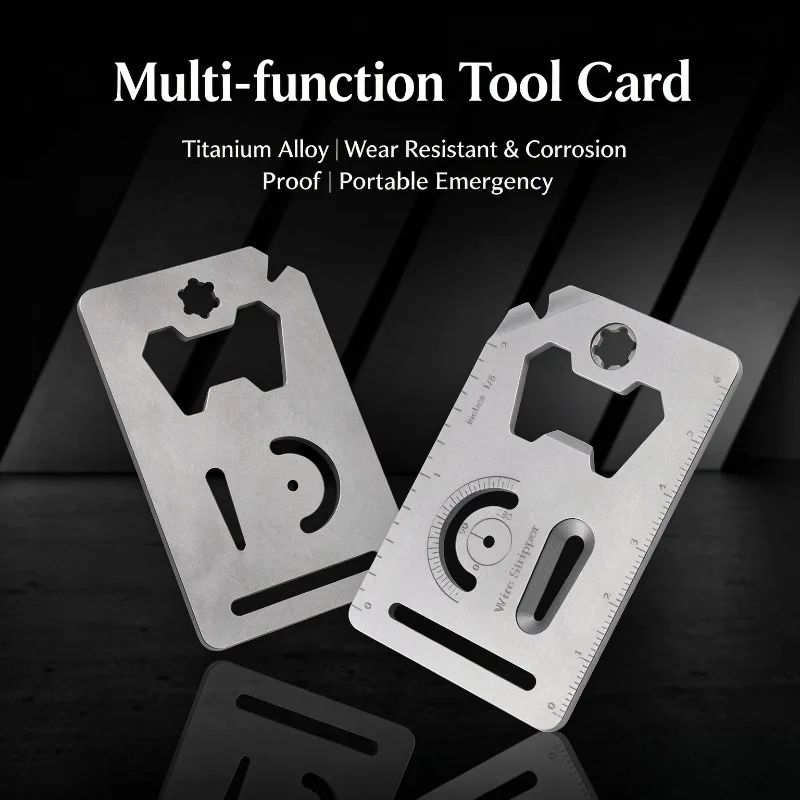 Titanium Multi-tool Card, Portable Emergency EDC Tool Set with Bottle Opener Wrench Ruler Wire Stripper for Outdoor Camping