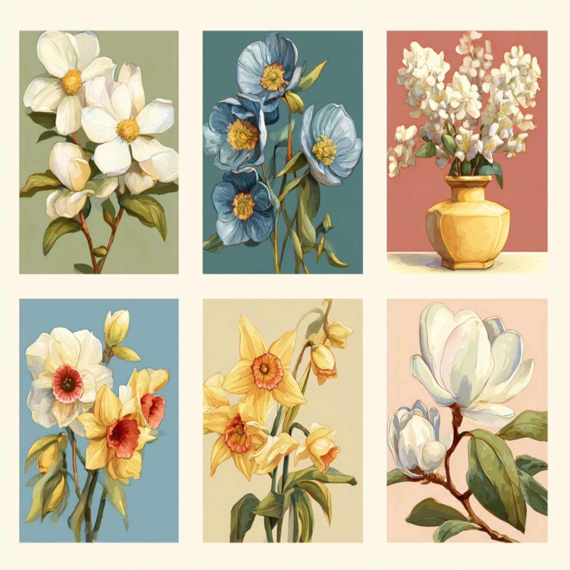6 groups of paintings Light colored magnolia flowers Painting By Numbers Kit DIY Acrylic Artwork Canvas Art Gift Home