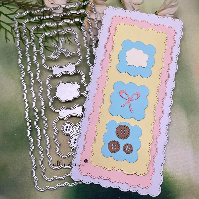 

Металлическая вырубная форма для скрапбукинга: прямоугольная рамка с волнистым узором, трафарет для тиснения, шаблон для альбомов и открыток