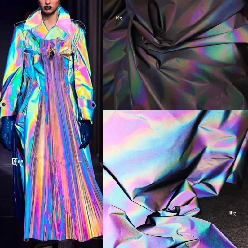 

Красочная радужная светоотражающая ткань высокой чистоты для модных ветровок, дизайнерская одежда, шитье своими руками на метр, ткань