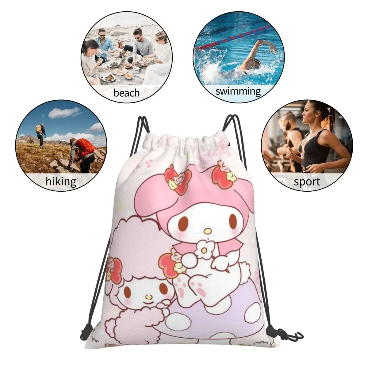 Sanrio Portable Sports Bag Thicken Drawstring Belt Riding Backpack Gym Drawstring Shoes Bag Clothes Backpacks