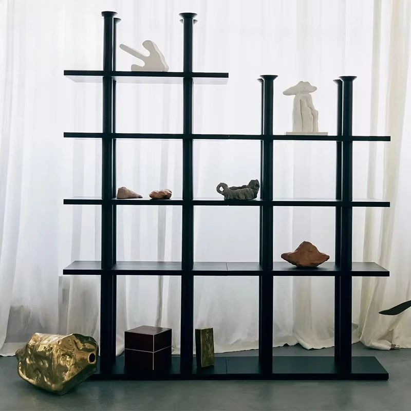 Solid wood bookshelves, black metal spray paint, office furniture wall-mounted shelves, multi-layer storage shelves