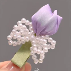Korean Hair Accessories Sweet Pink Tulip Flower  Clip Bow Duckbill  High-end Fabric Elegant Girl's Headwear