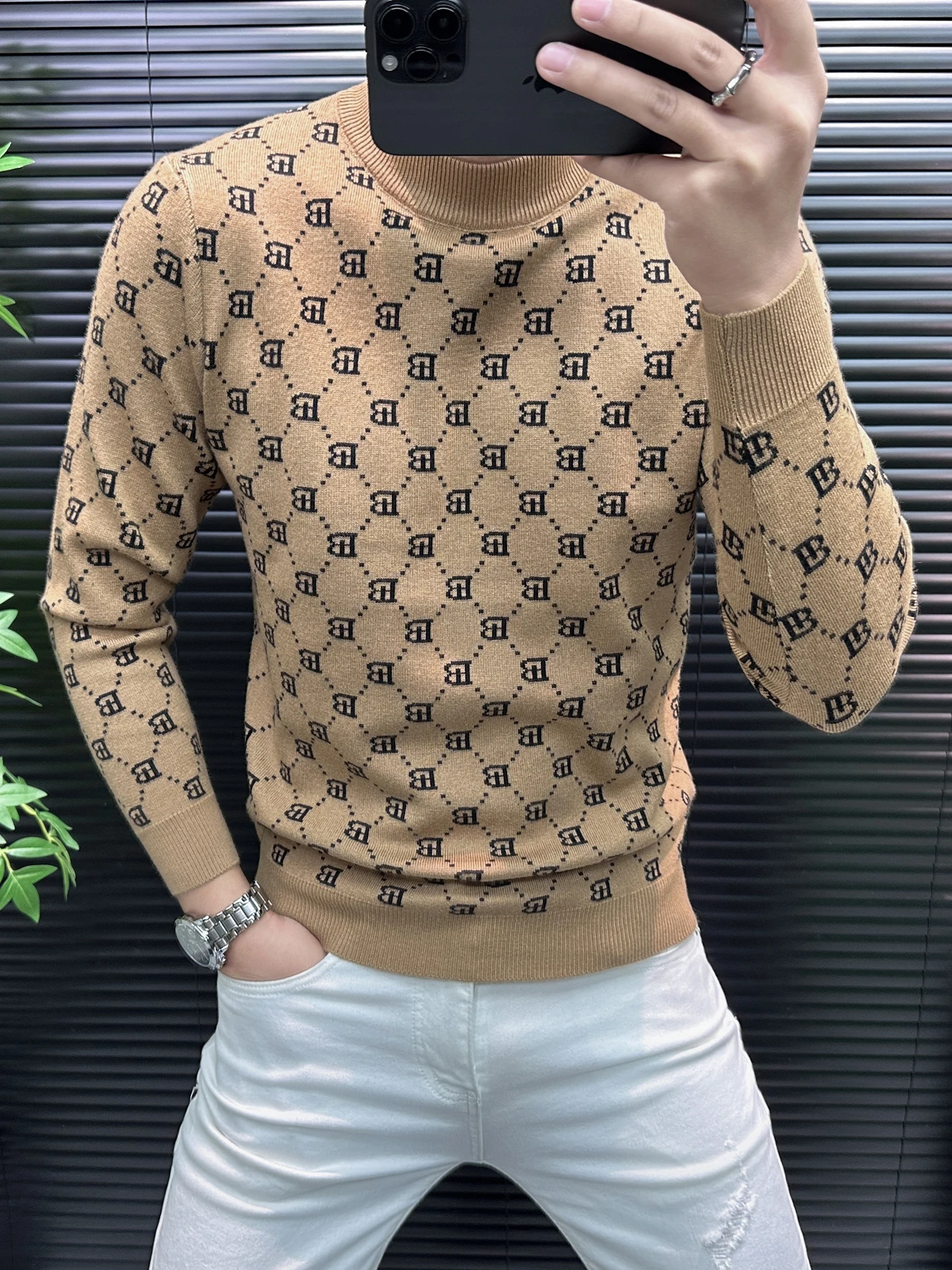 

2025 New Men's High-End Faion Knitted Sweater Letter Print Base Layer Lightweight Luxury Trendy Base Layer Knitwear
