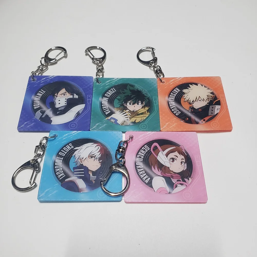 Anime My Hero Academia Keychain Cartoon Characters Acrylic Figures Izuku Bakugo Katsuki Transparent Pendant Cosplay Art Key Ring
